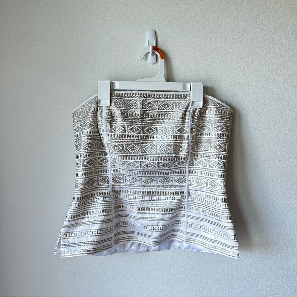 White House Black Market // Embroidered Corset Cream Gold Size 8